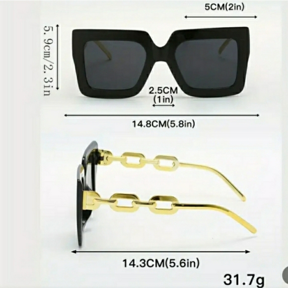 Luxury fashion sunglasses, large square frames in Black. - Picture 3 of 4